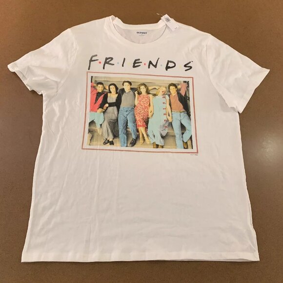 Old navy Mens Size XL White Cotton Friends Graphic Short Sleeve T-Shirt NWT - Picture 1 of 5